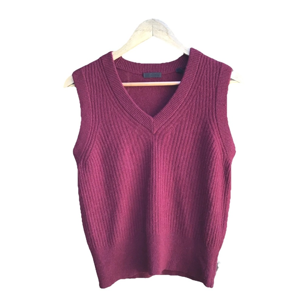 ATM Anthony Thomas Melillo 100% Cashmere Burgundy Ribbed Sweater Vest Small